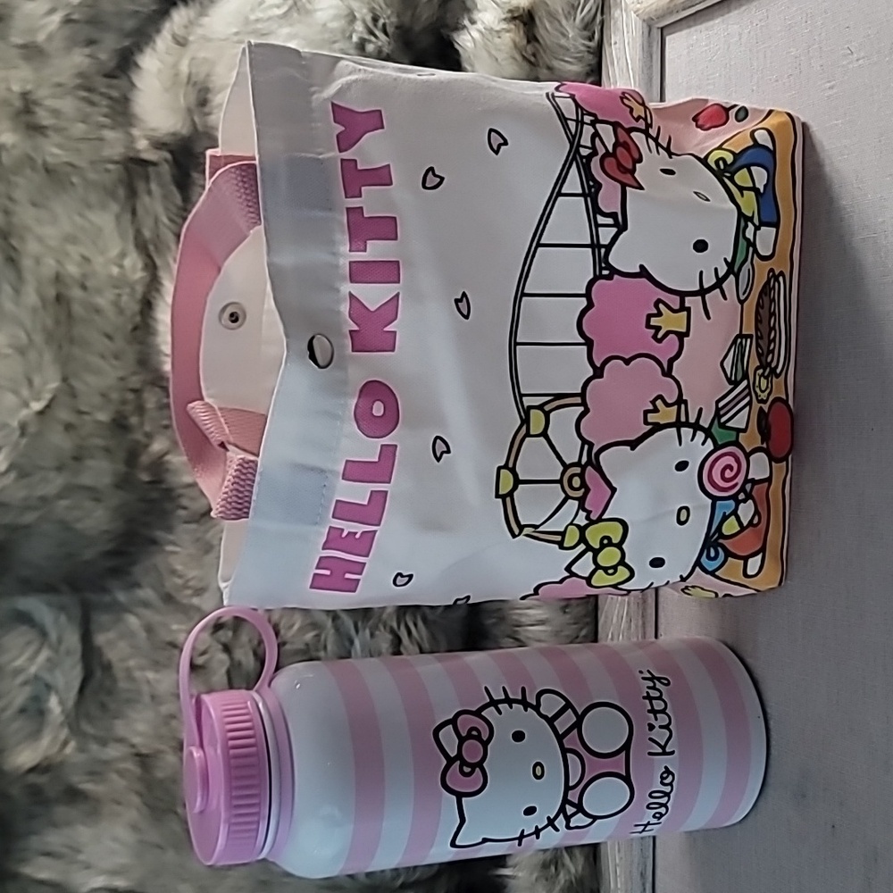 Sanrio Hello Kitty Pink Striped Bottle and Small Kitty Tote Bag